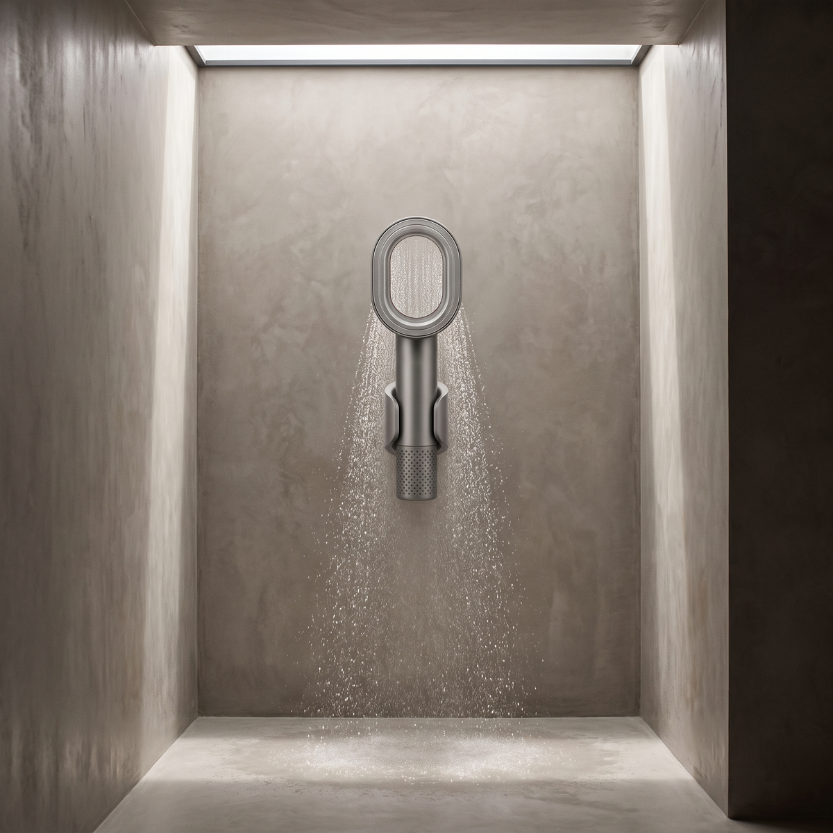 Pommeau de douche filtrant dans une douche en microciment Image