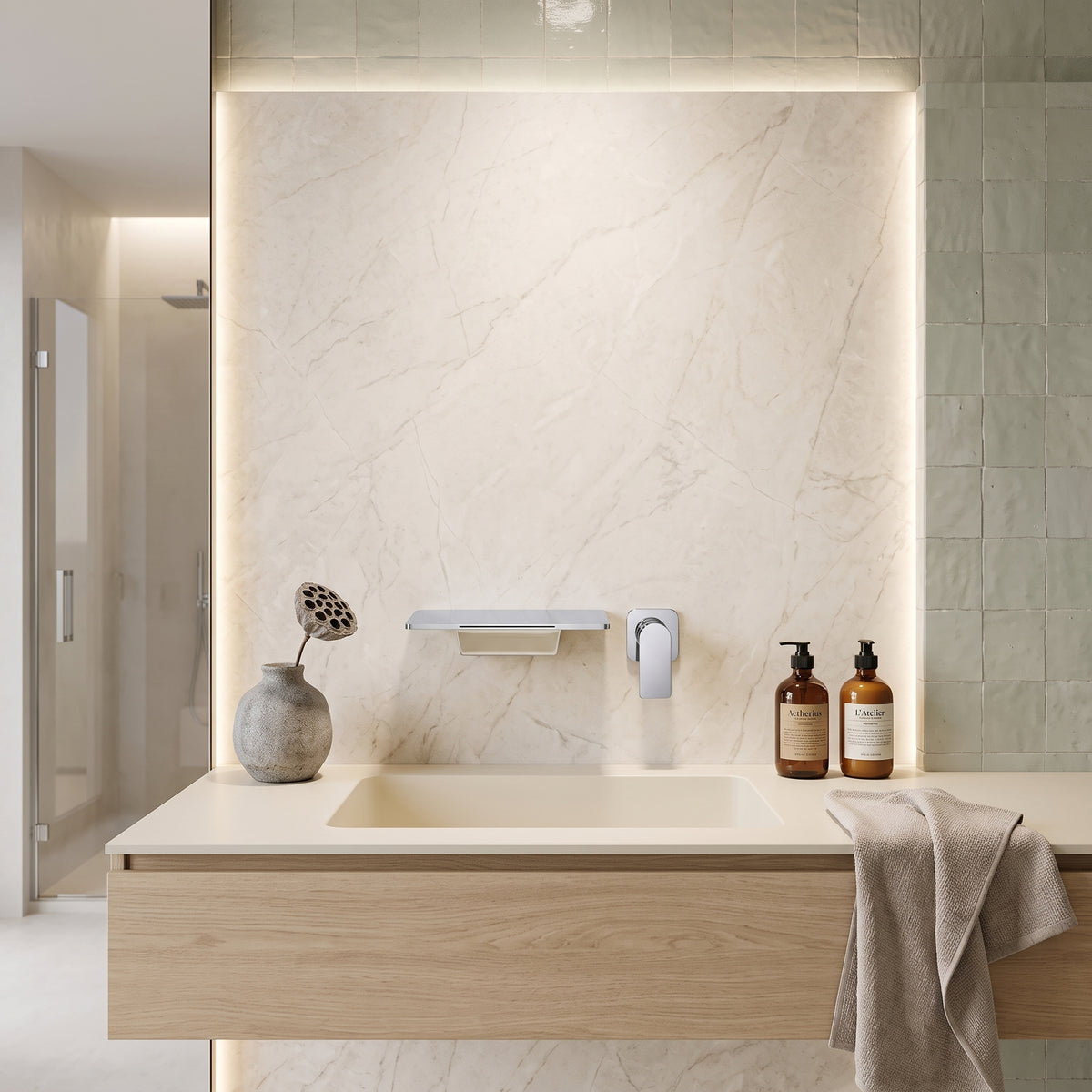 Mitigeur lavabo mural cascade chrome poli Sperone — vue 3