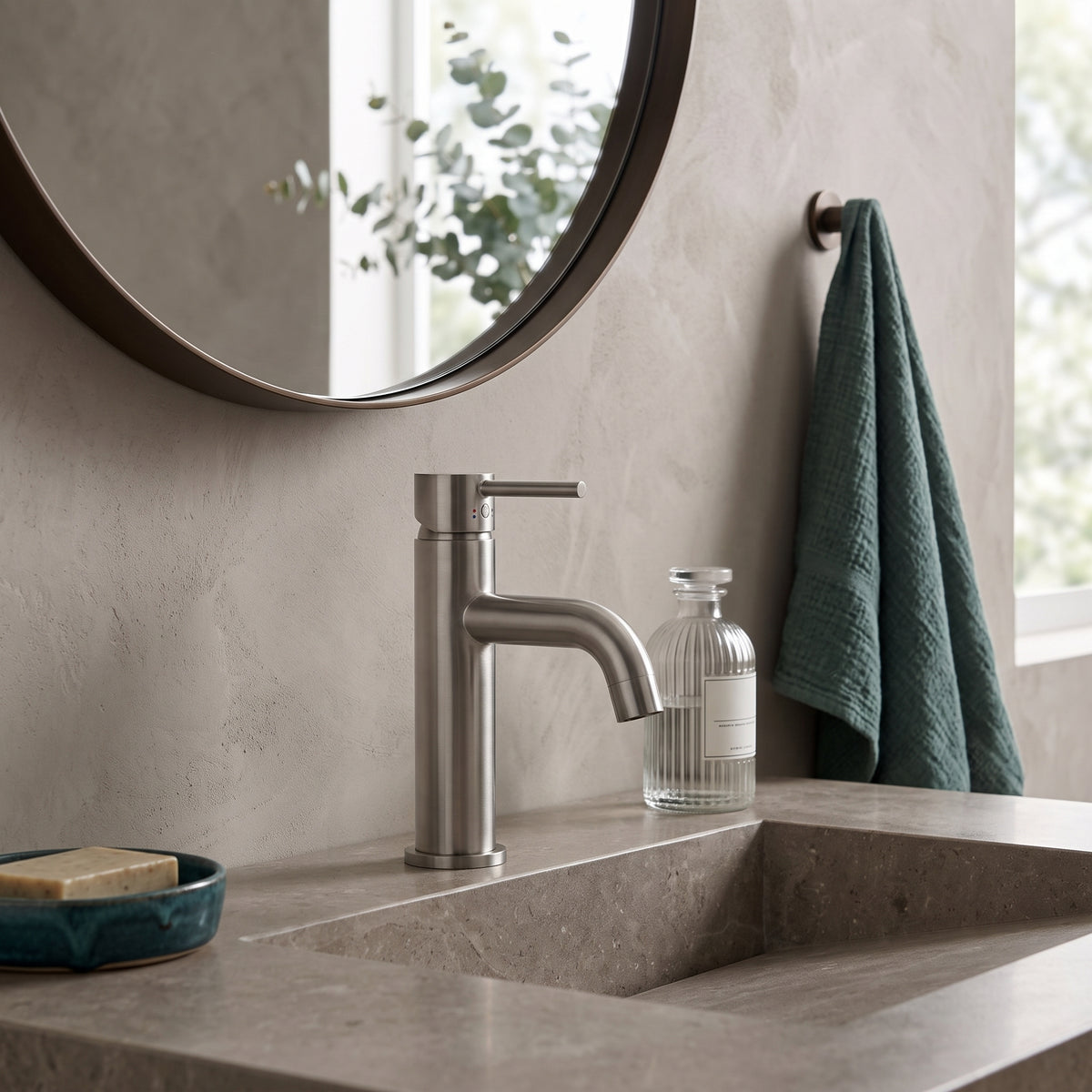 Mitigeur lavabo sur plan nickel brossé Salis — vue 3