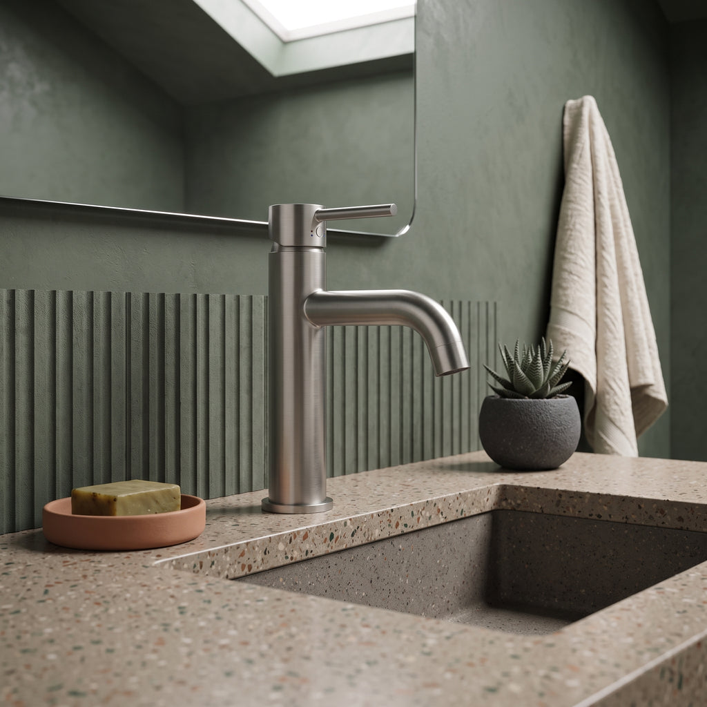 Mitigeur lavabo sur plan nickel brossé Salis — vue 4