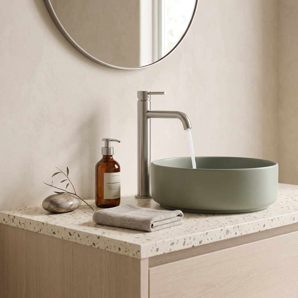 Mitigeur lavabo sur plan nickel brossé Salis — vue 6