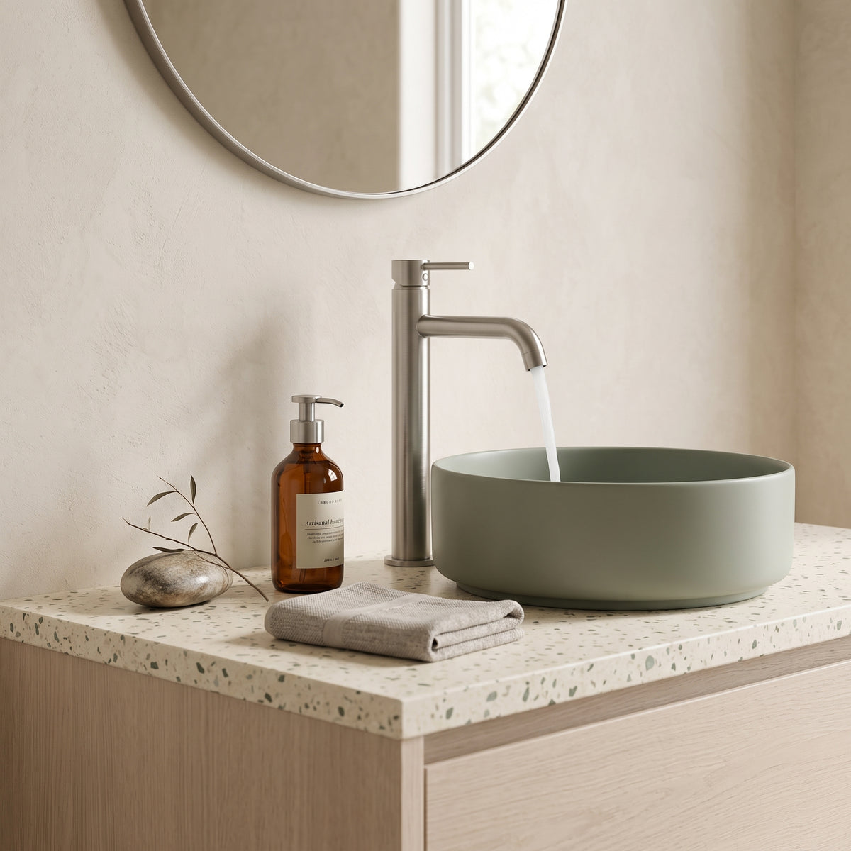 Mitigeur lavabo sur plan nickel brossé Salis — vue 6