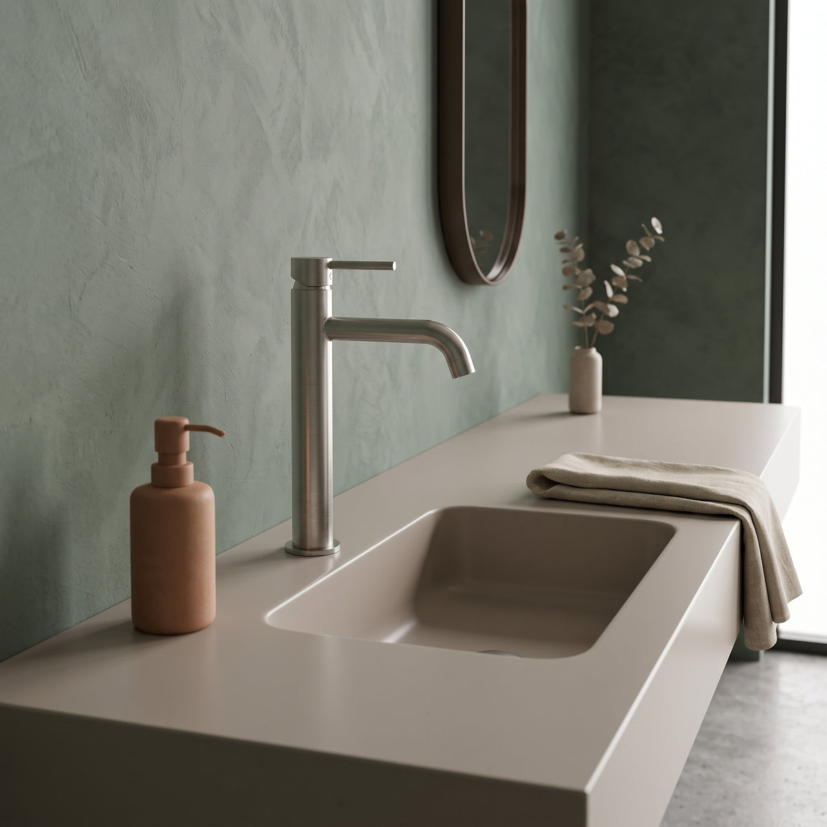 Mitigeur lavabo sur plan nickel brossé Salis — vue 7