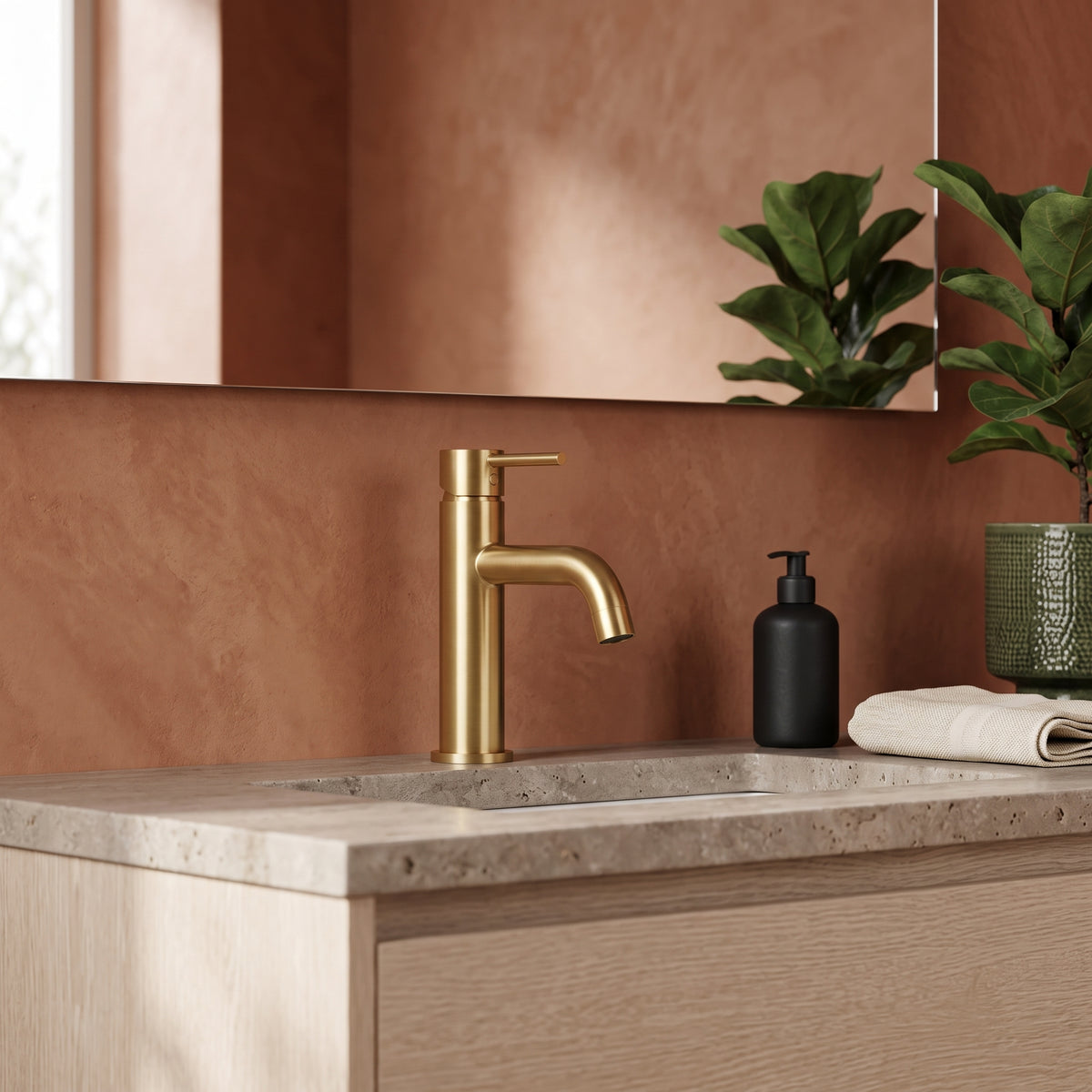 Mitigeur lavabo sur plan or brossé Salis — vue 3