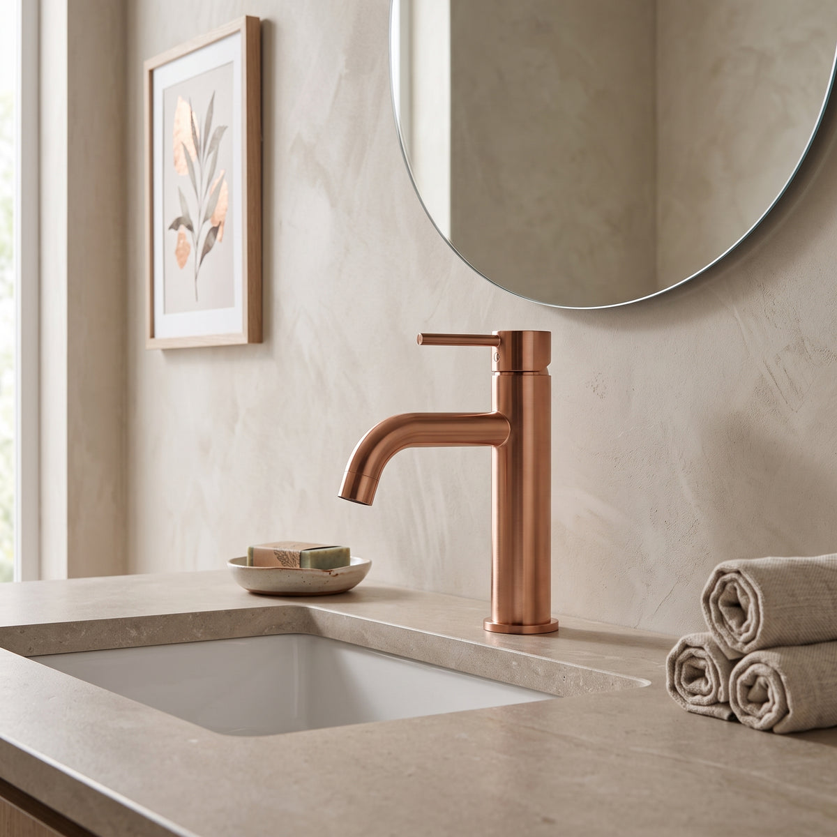 Mitigeur lavabo sur plan or rose poli Salis — vue 2