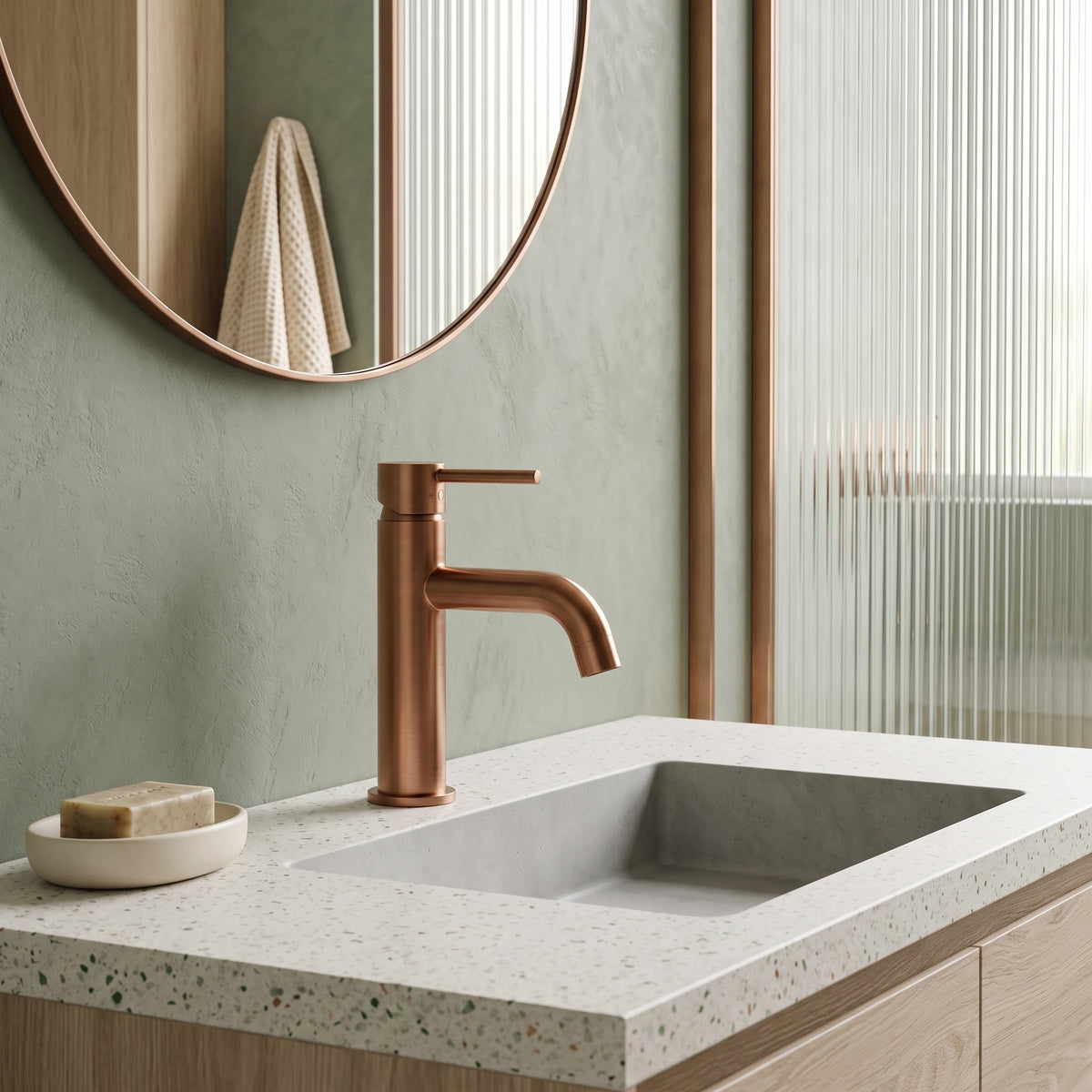 Mitigeur lavabo sur plan or rose brossé Salis — vue 2