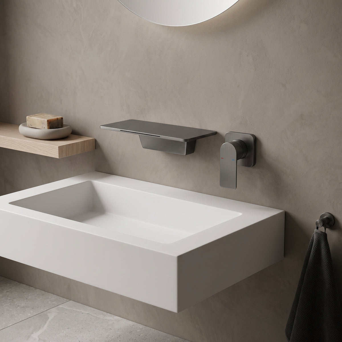 Mitigeur lavabo mural cascade gris brossé Sperone — vue 3