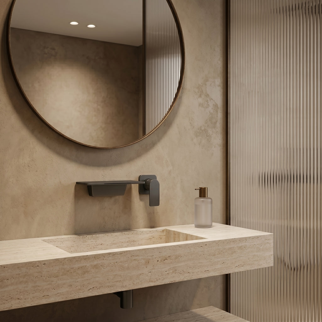 Mitigeur lavabo mural cascade gris brossé Sperone — vue 2