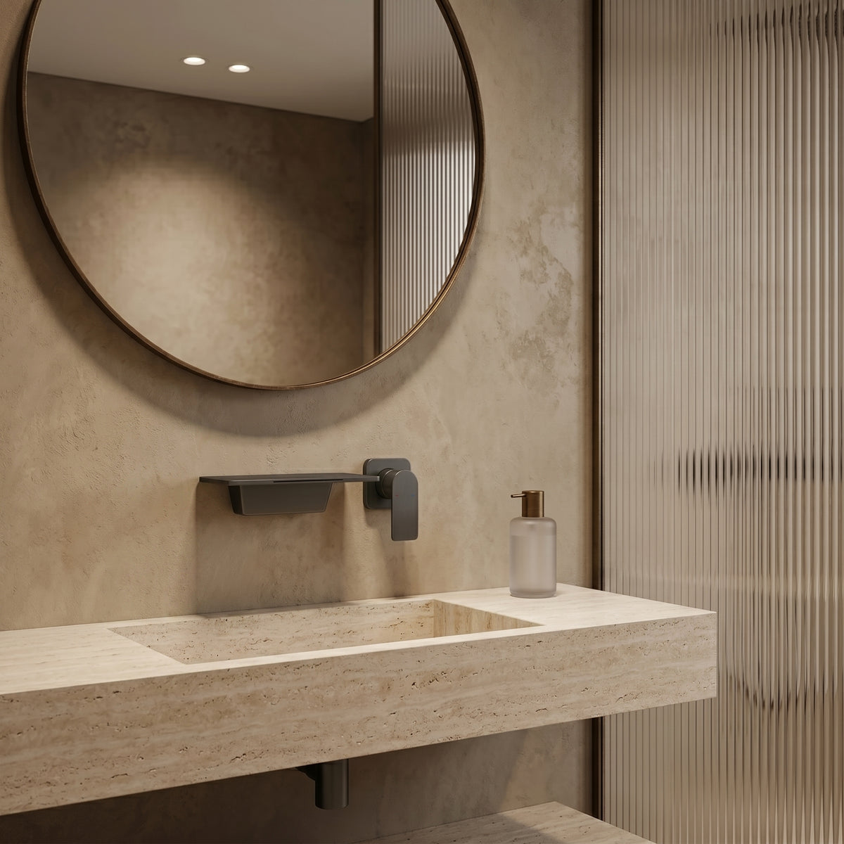 Mitigeur lavabo mural cascade gris brossé Sperone — vue 2