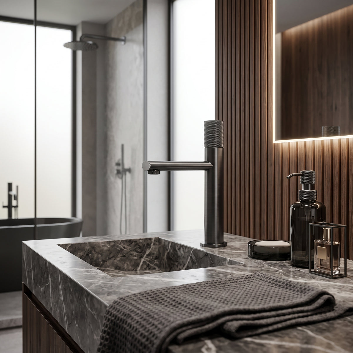 Mitigeur lavabo moleté gris brossé Sanary — vue 4