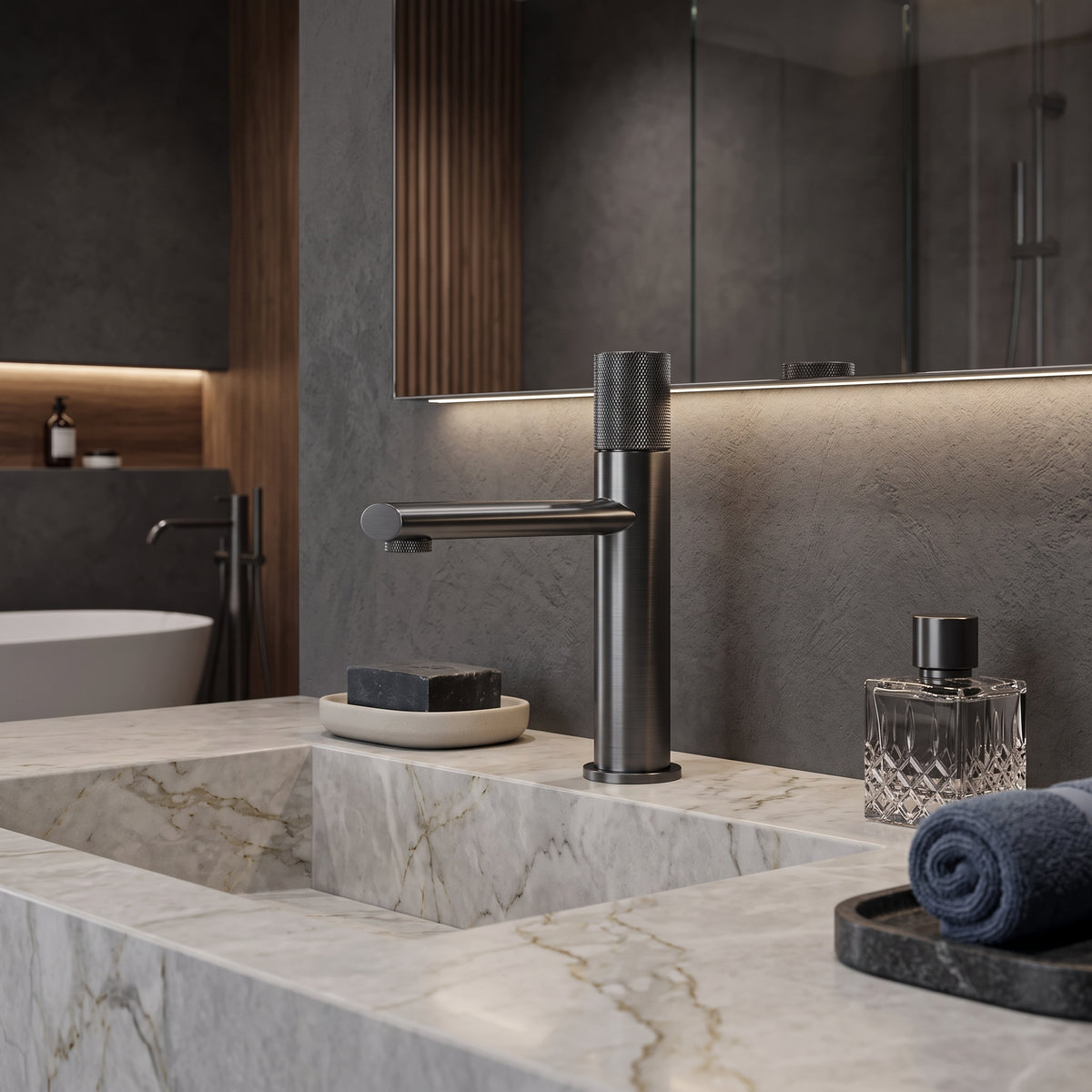 Mitigeur lavabo moleté gris brossé Sanary — vue 3