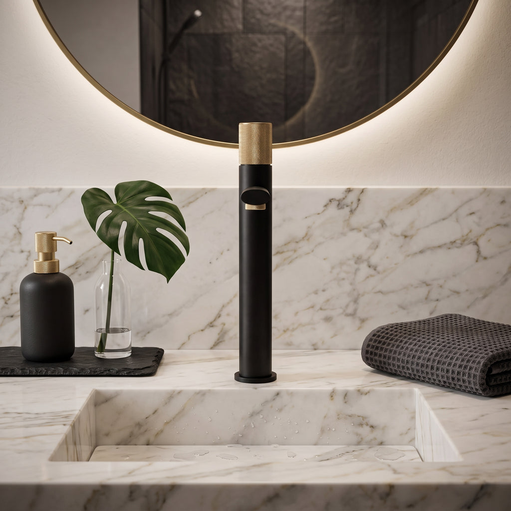 Mitigeur lavabo moleté noir et or brossé Sanary — vue 3