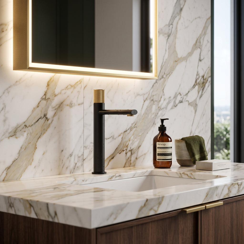 Mitigeur lavabo moleté noir et or brossé Sanary — vue 5