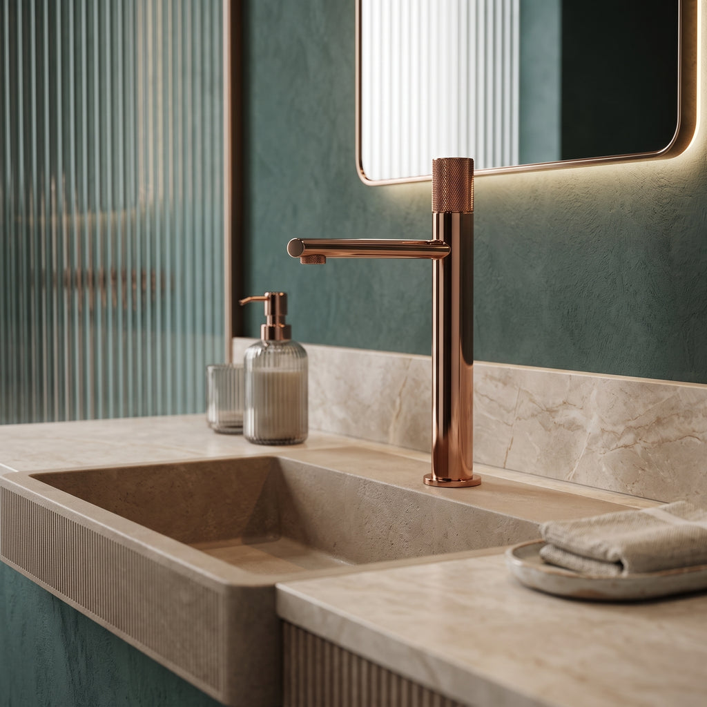 Mitigeur lavabo moleté or rose poli Sanary — vue 5