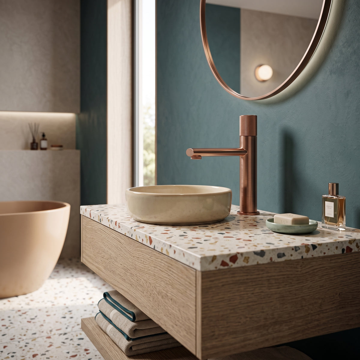 Mitigeur lavabo moleté or rose brossé Sanary — vue 4