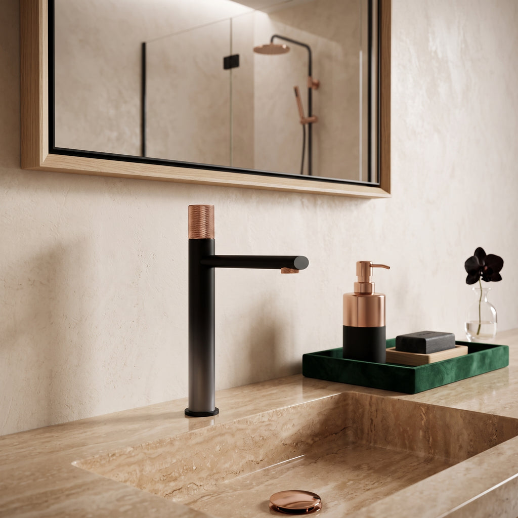 Mitigeur lavabo moleté noir et or rose Sanary — vue 5