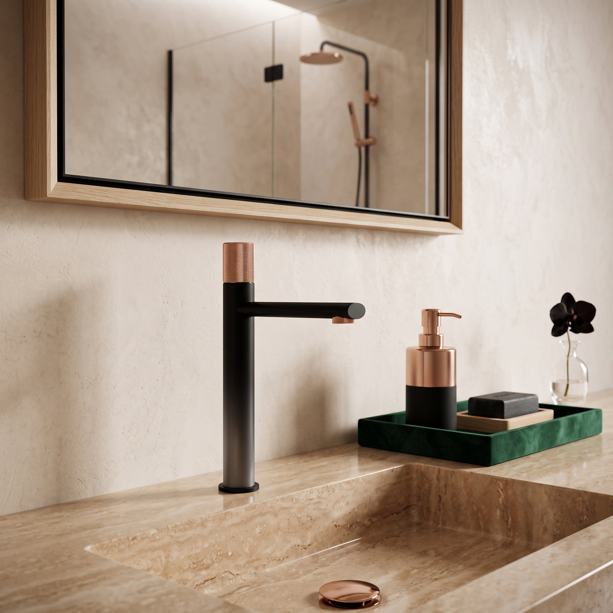 Mitigeur lavabo moleté noir et or rose Sanary — vue 5