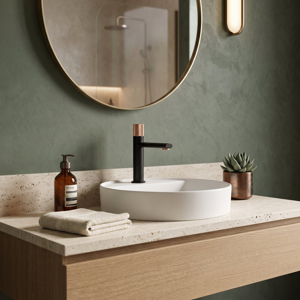 Mitigeur lavabo moleté noir et or rose Sanary — vue 4
