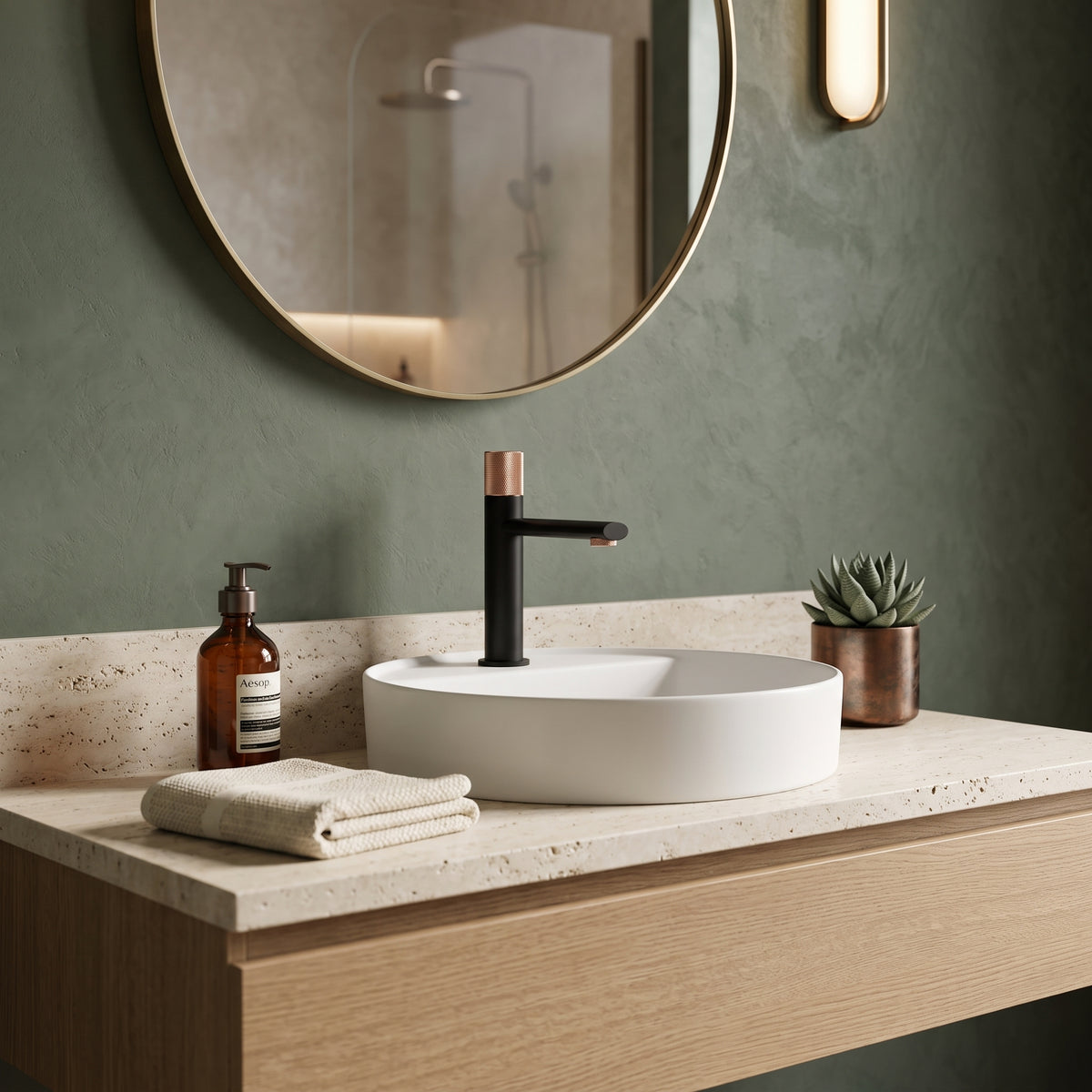 Mitigeur lavabo moleté noir et or rose Sanary — vue 4