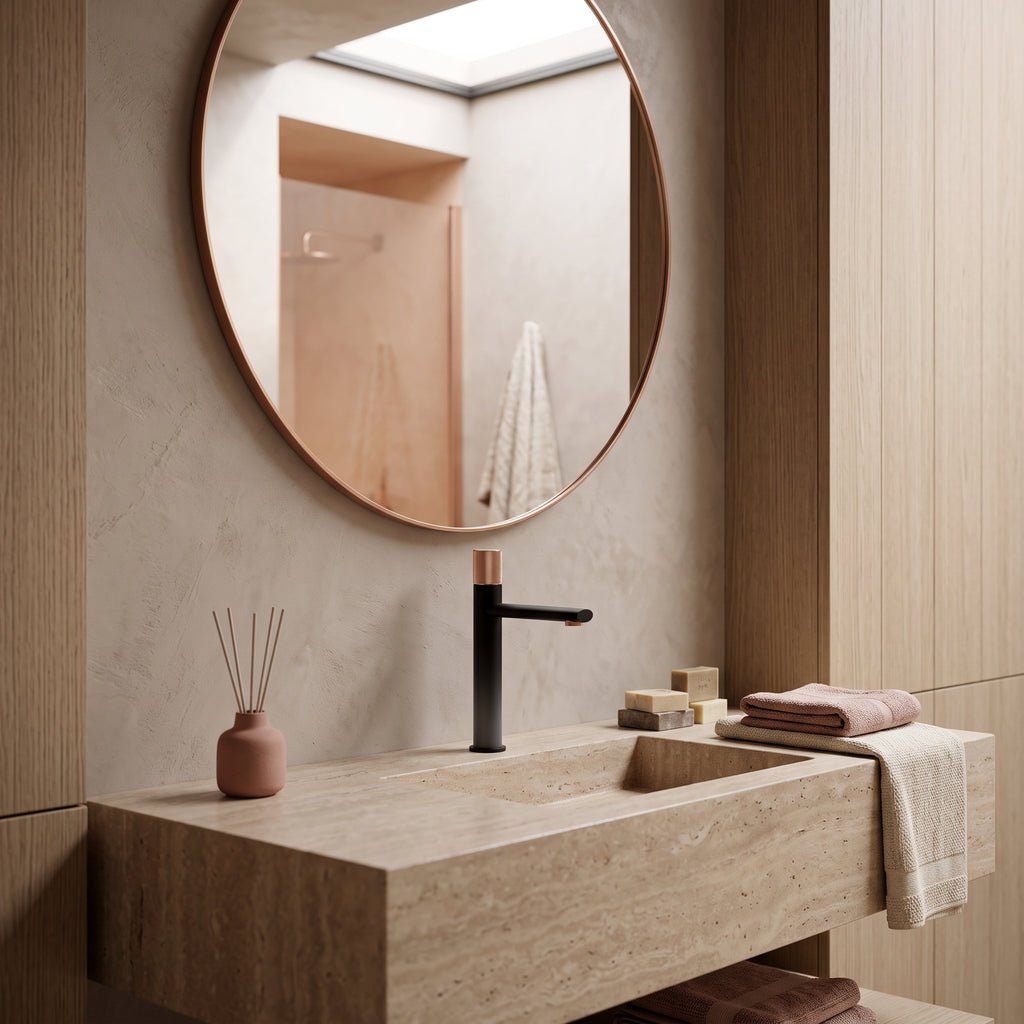 Mitigeur lavabo moleté noir et or rose Sanary — vue 3