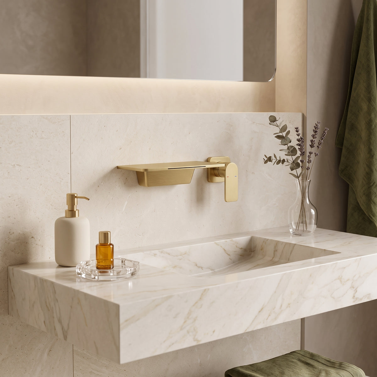 Mitigeur lavabo mural cascade or brossé Sperone — vue 2