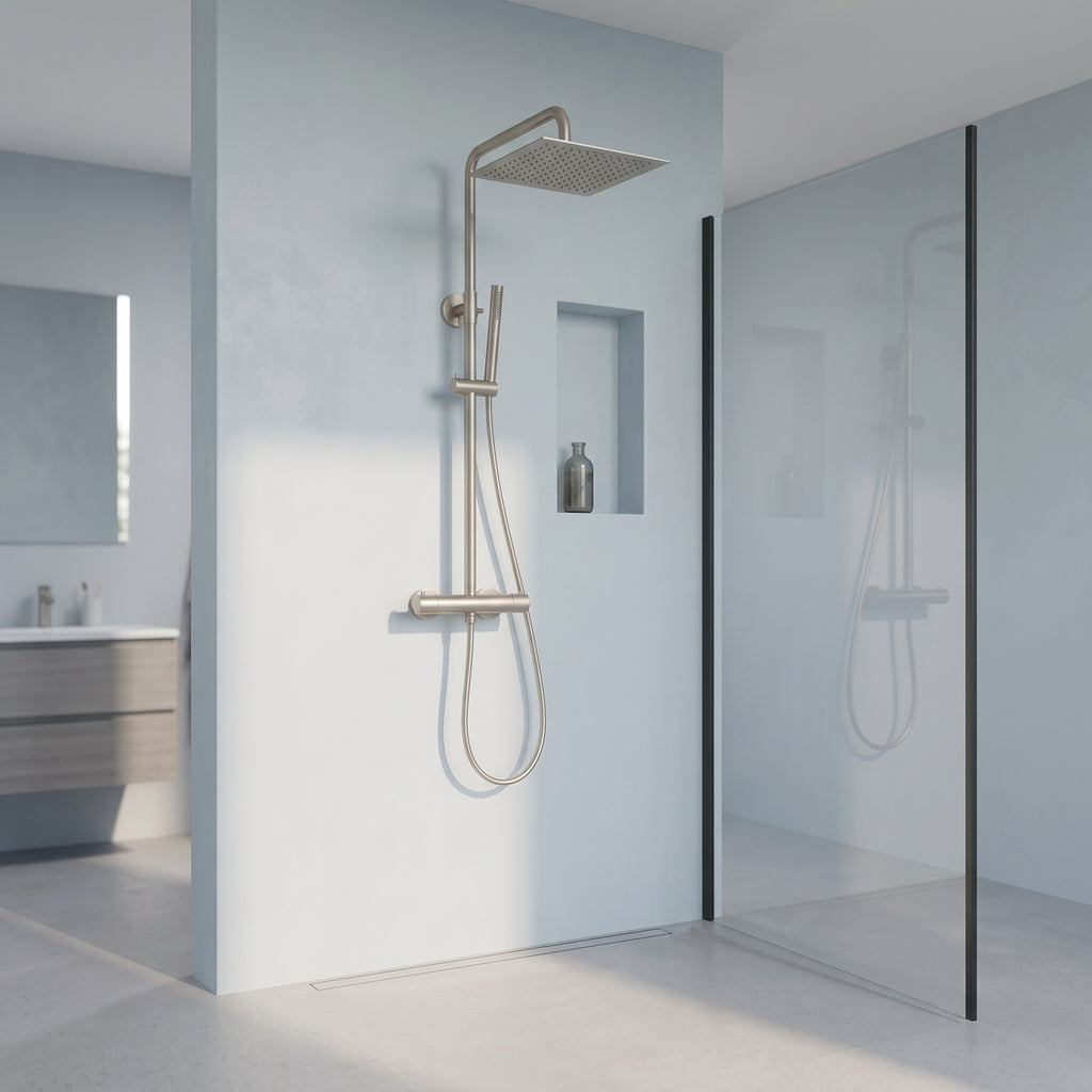 Colonne de douche thermostatique carrée nickel brossé Anthéor — vue 2