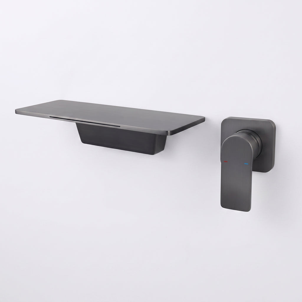 Mitigeur lavabo mural cascade gris brossé Sperone