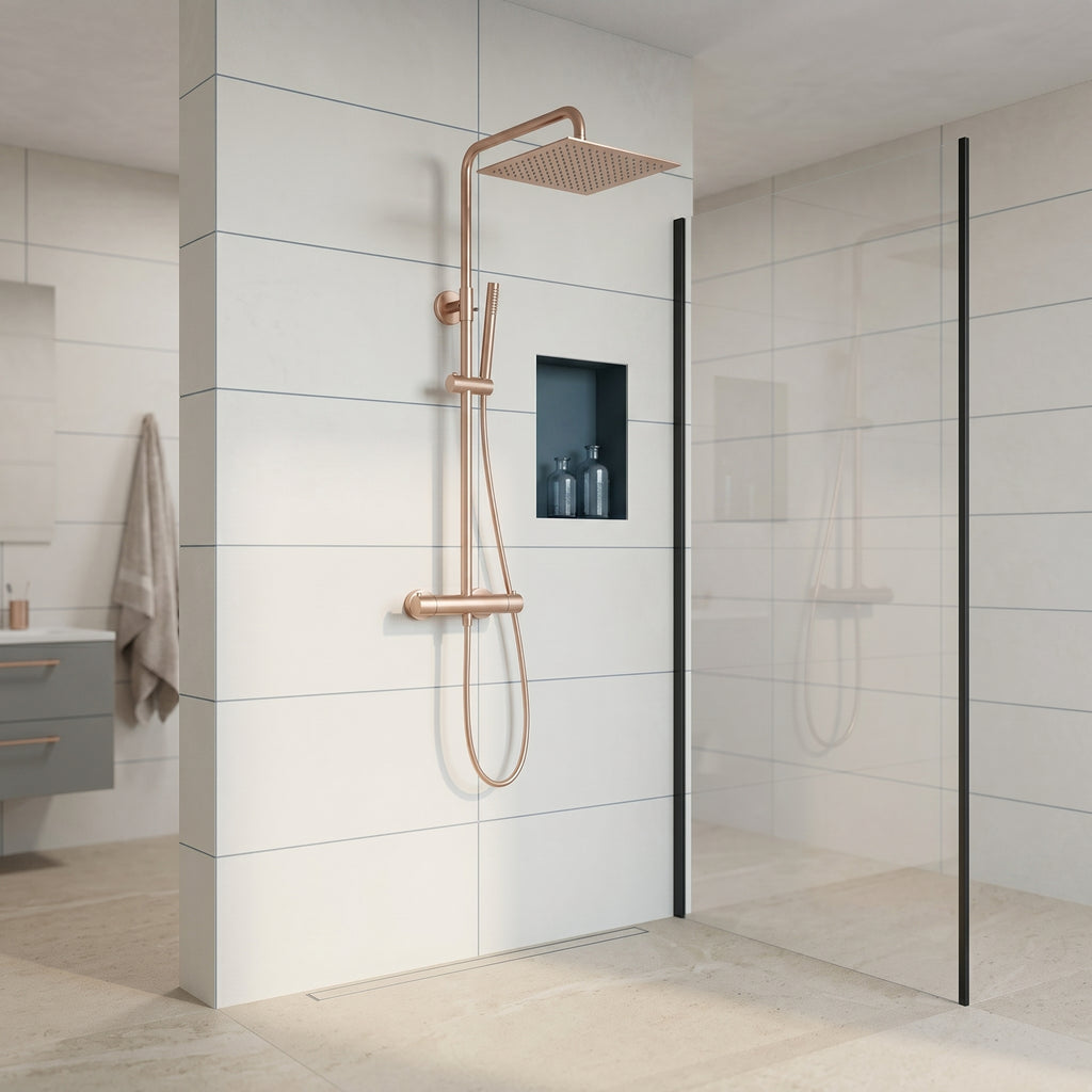 Colonne de douche thermostatique carrée or rose brossé Anthéor — vue 2