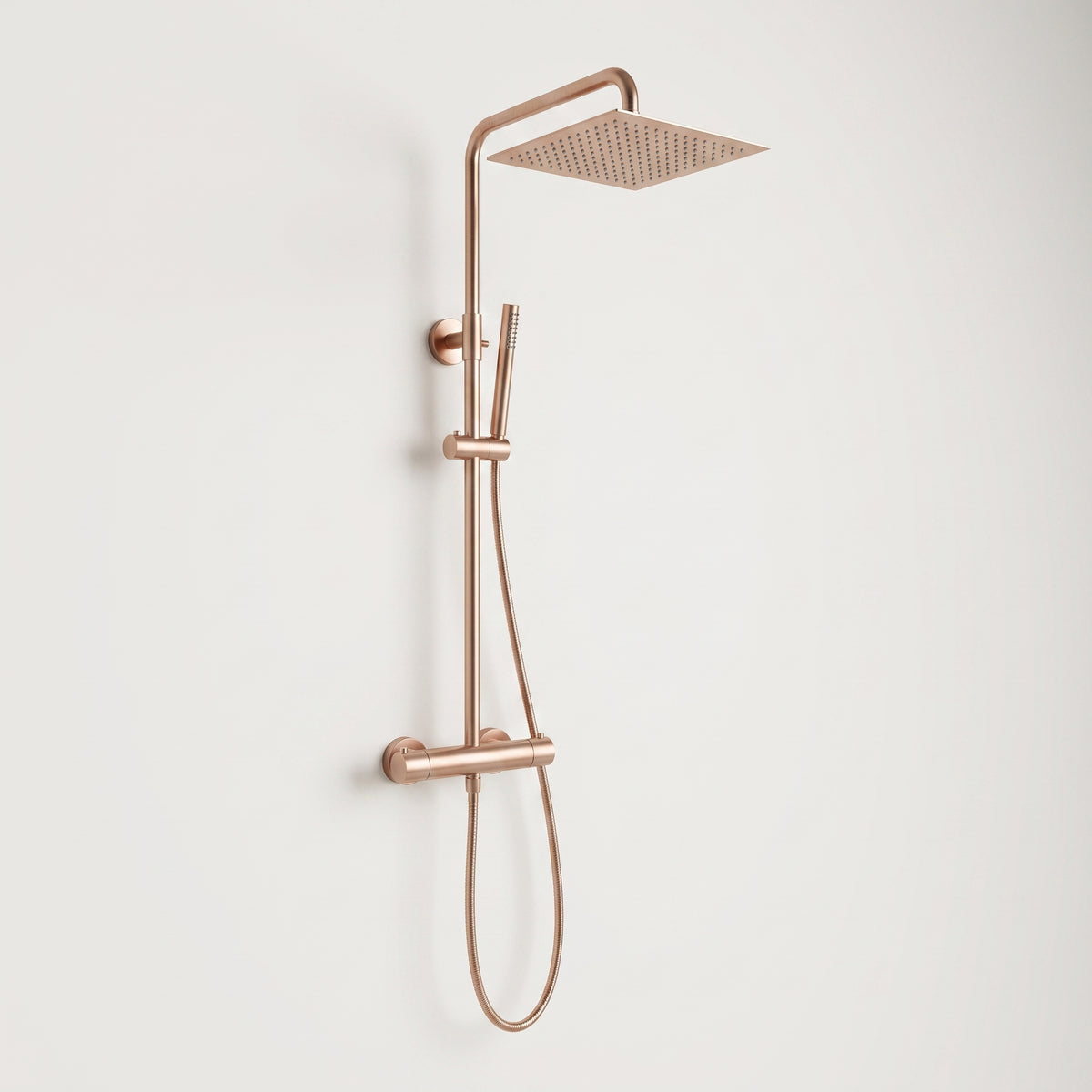 Colonne de douche thermostatique carrée or rose brossé Anthéor