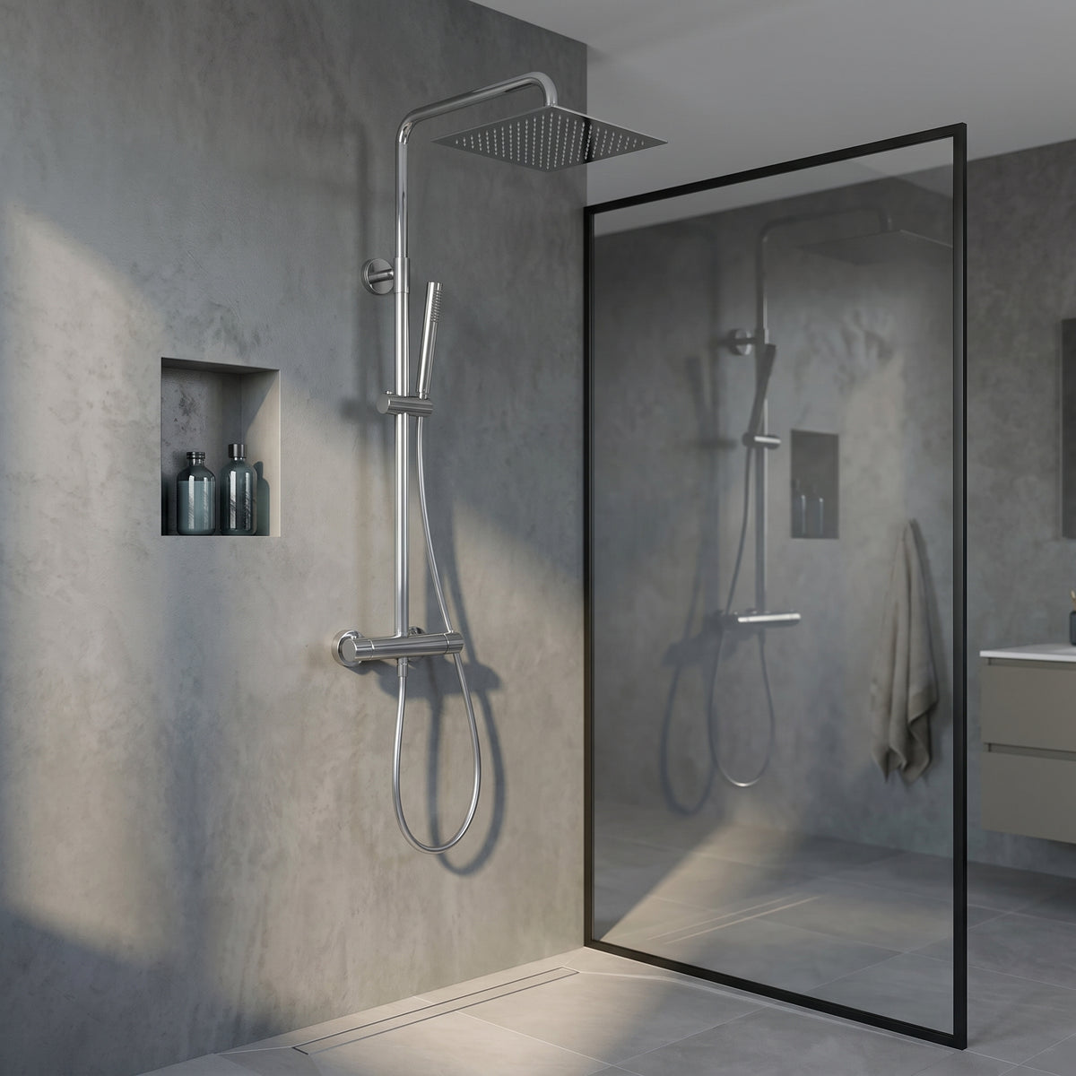 Colonne de douche thermostatique carrée chrome poli Anthéor — vue 2
