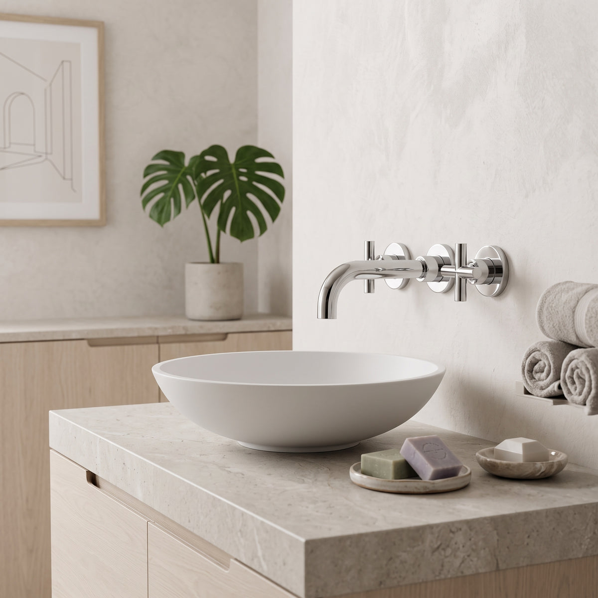 Mélangeur lavabo mural chrome poli Ferrat — vue 3