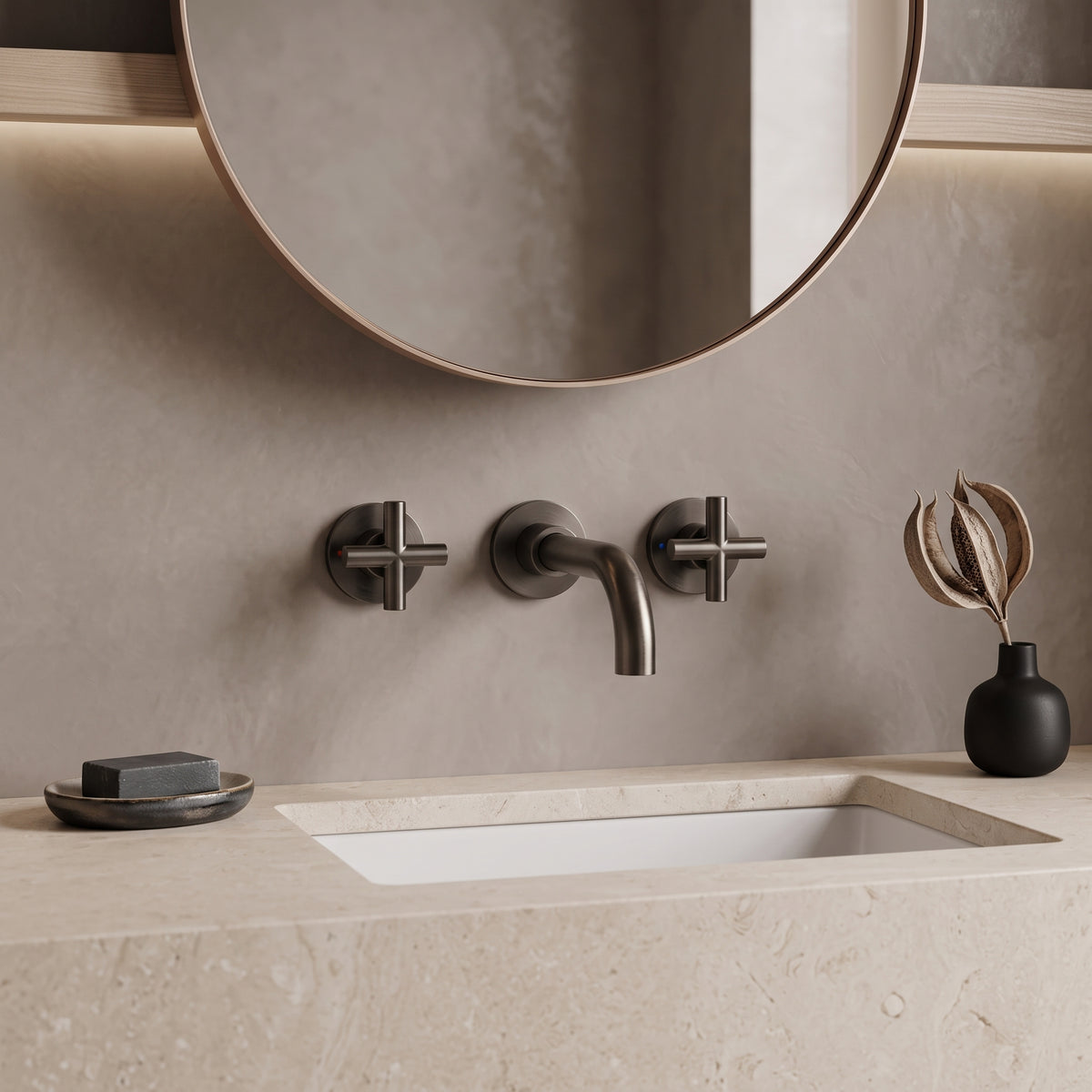 Mélangeur lavabo mural gris brossé Ferrat — vue 2