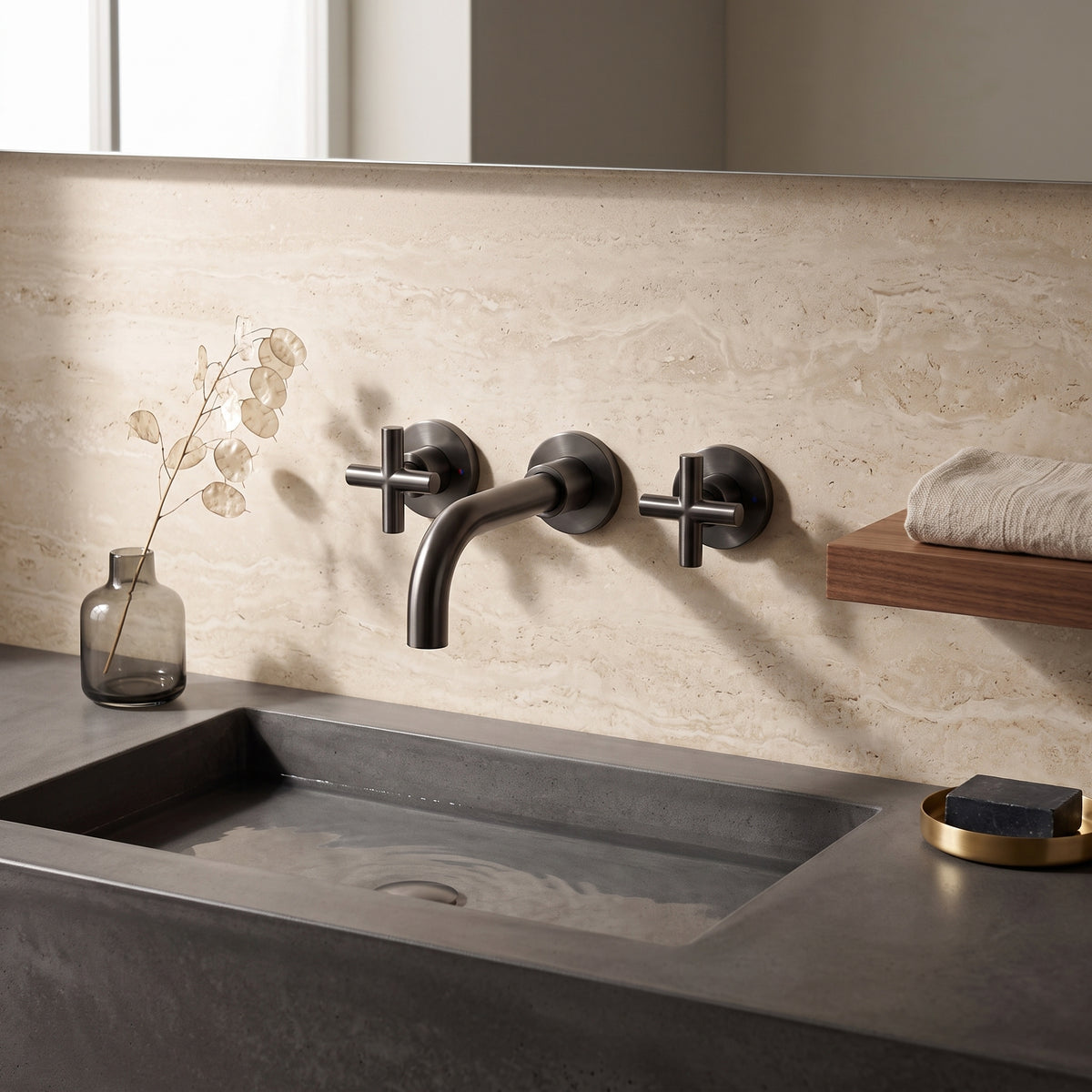 Mélangeur lavabo mural gris brossé Ferrat — vue 3