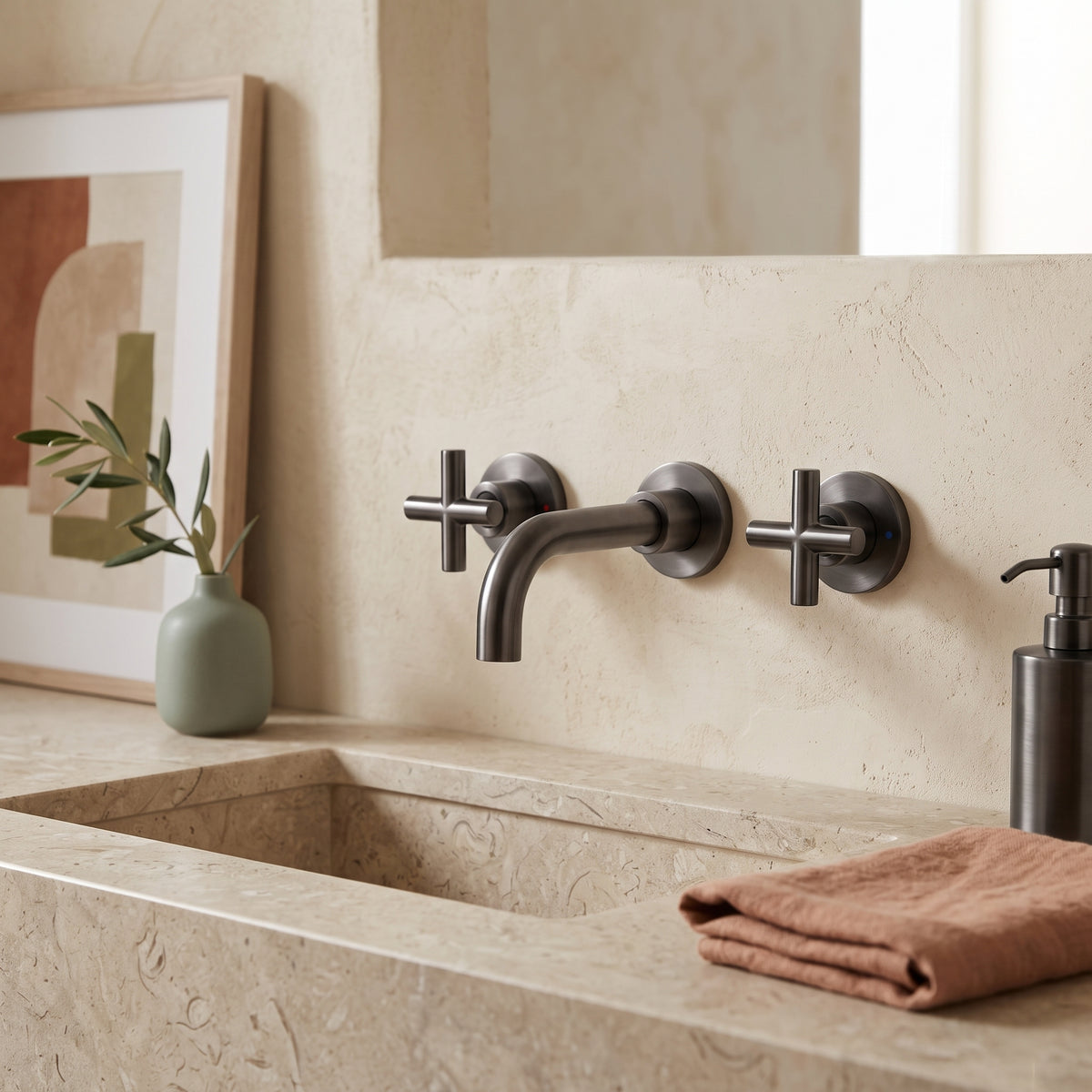 Mélangeur lavabo mural gris brossé Ferrat — vue 4