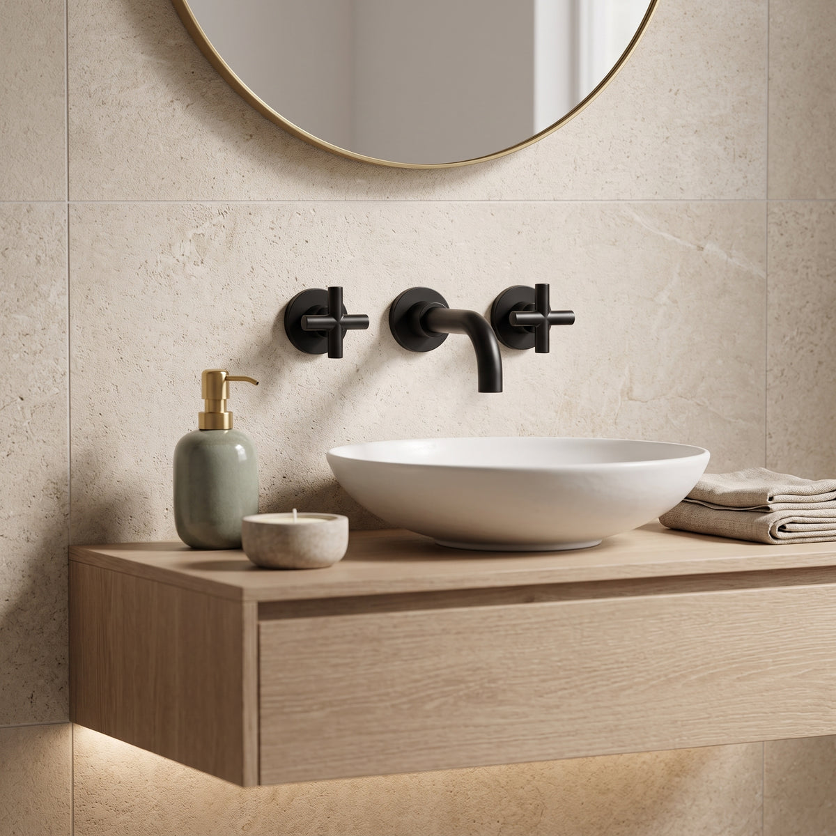 Mélangeur lavabo mural noir mat Ferrat — vue 2