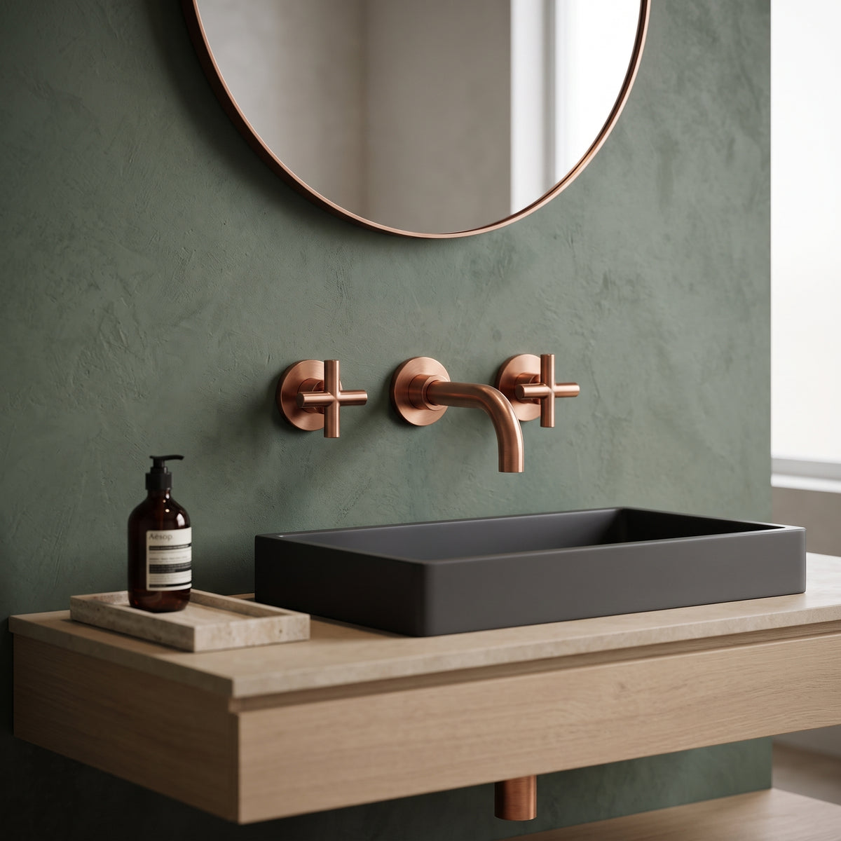 Mélangeur lavabo mural or rose brossé Ferrat — vue 3