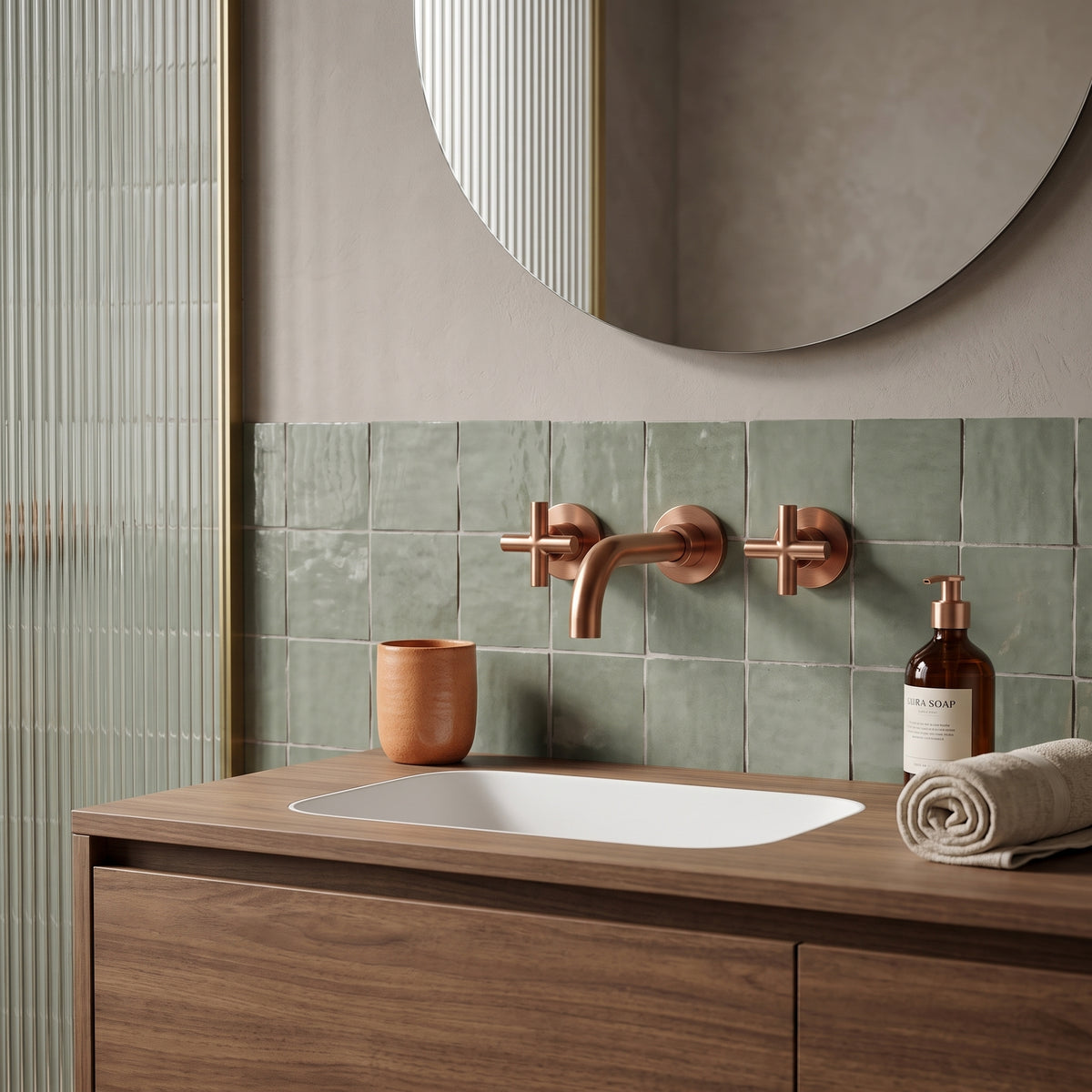 Mélangeur lavabo mural or rose brossé Ferrat — vue 2
