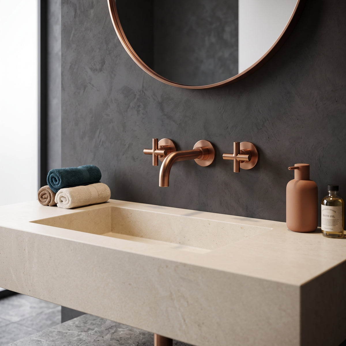 Mélangeur lavabo mural or rose brossé Ferrat — vue 4