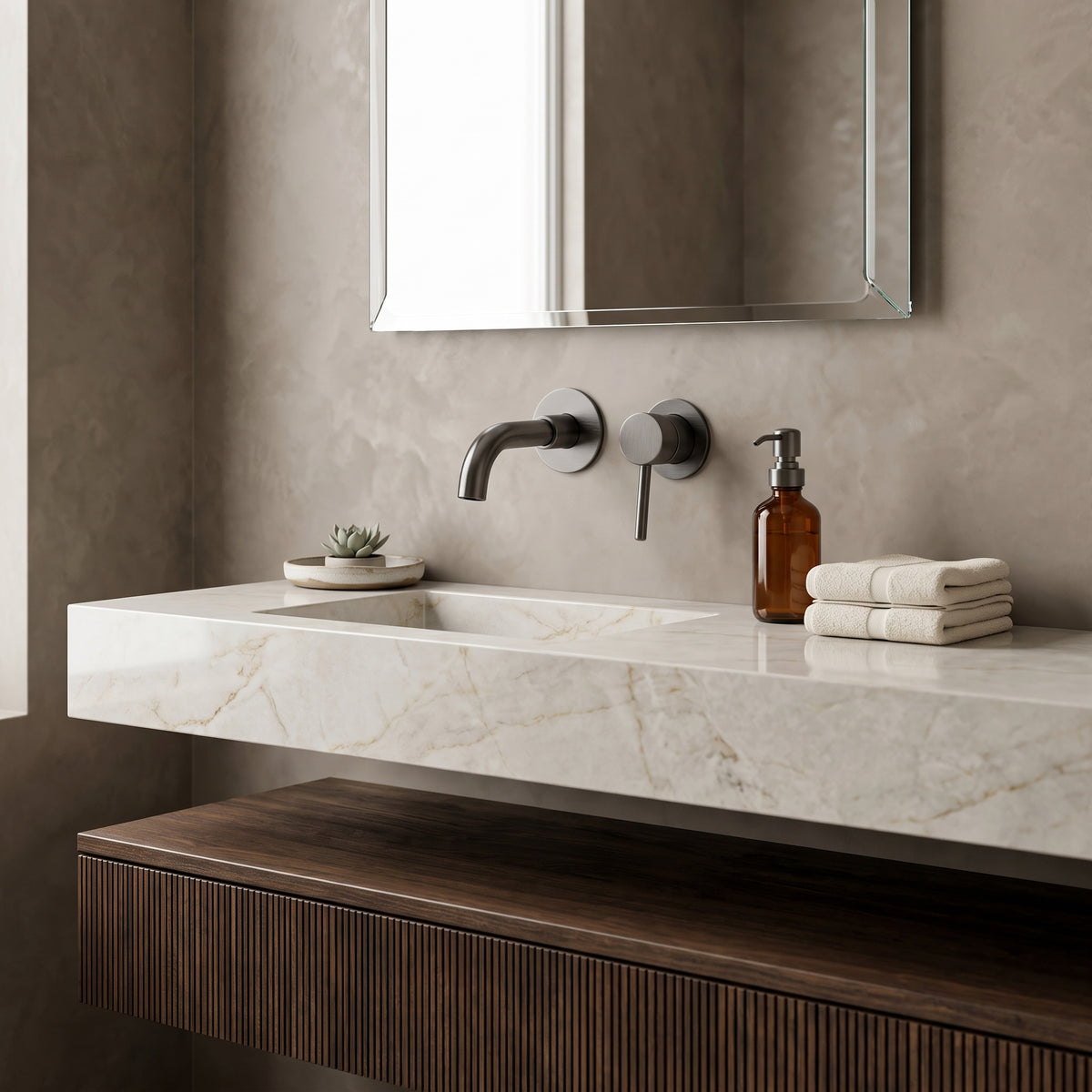 Mitigeur lavabo encastré gris brossé Menton — vue 4