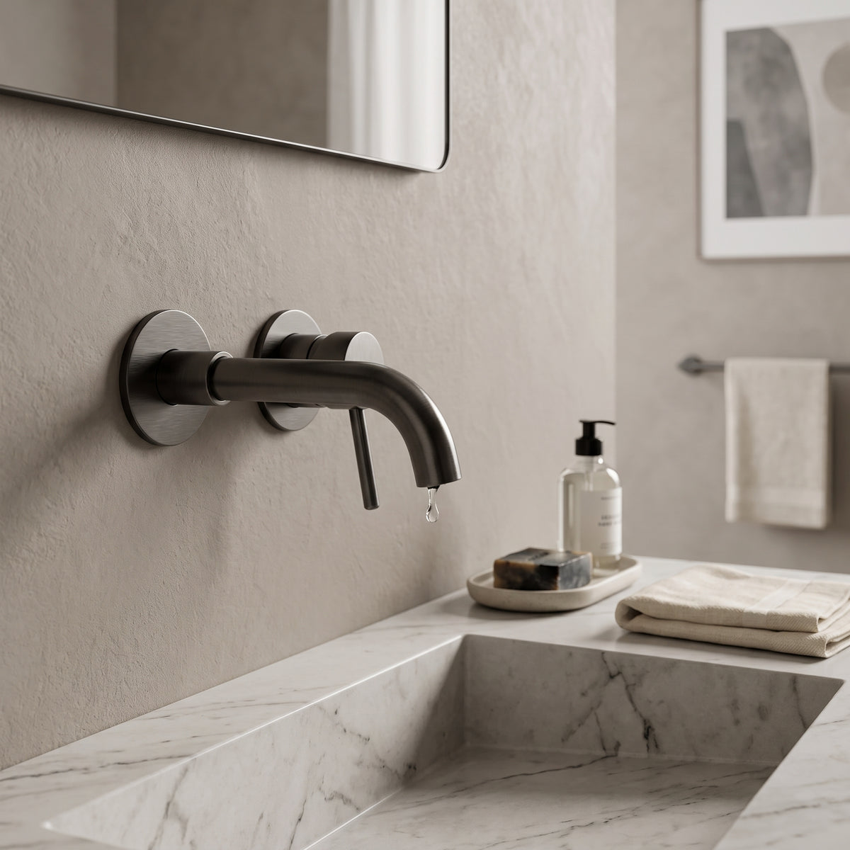 Mitigeur lavabo encastré gris brossé Menton — vue 3