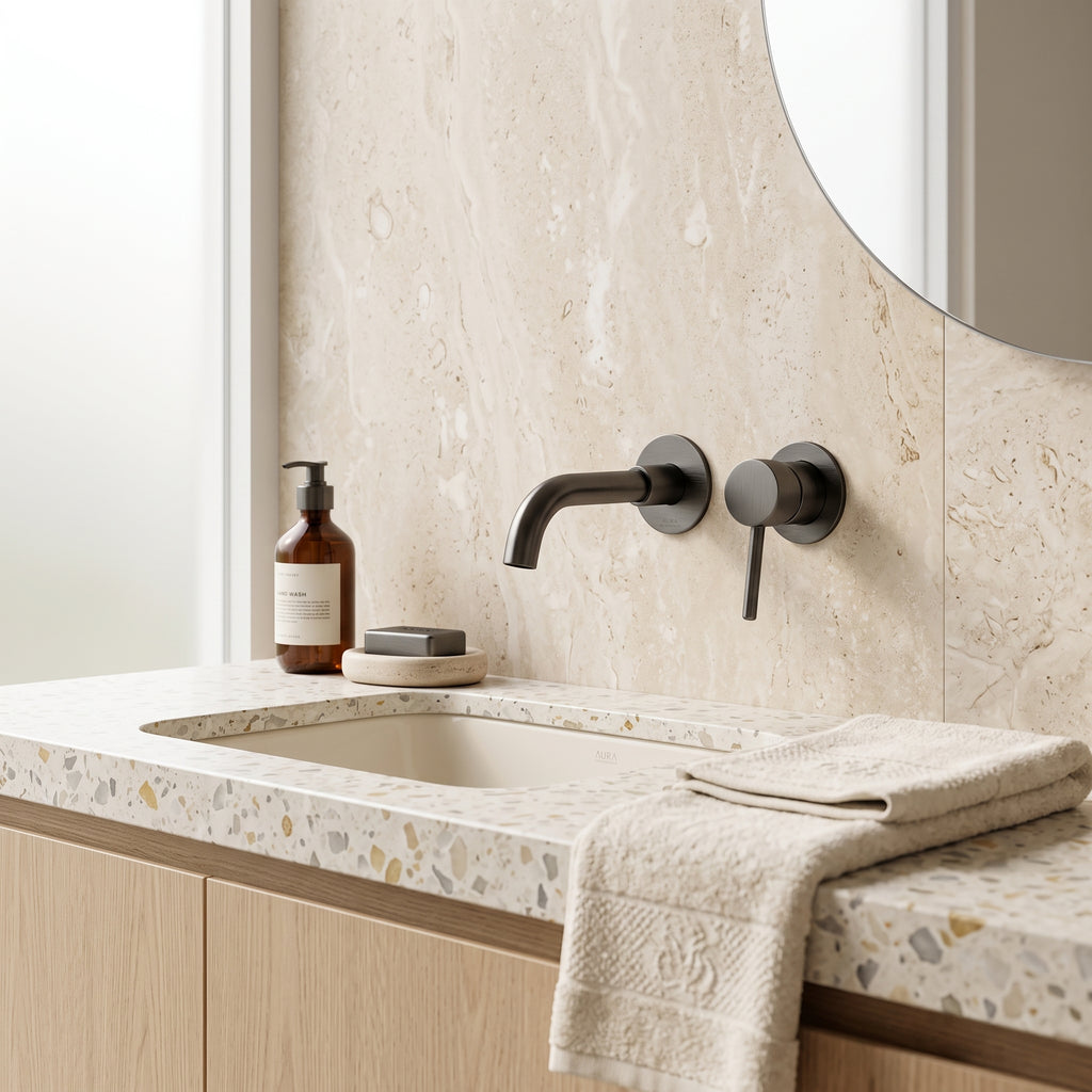 Mitigeur lavabo encastré gris brossé Menton — vue 5