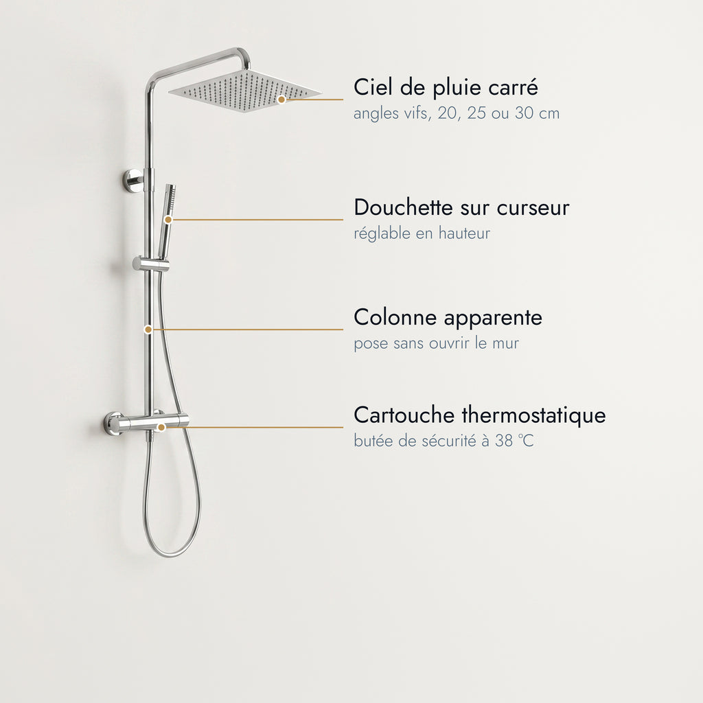 Anthéor | Colonne de douche thermostatique carrée chrome poli