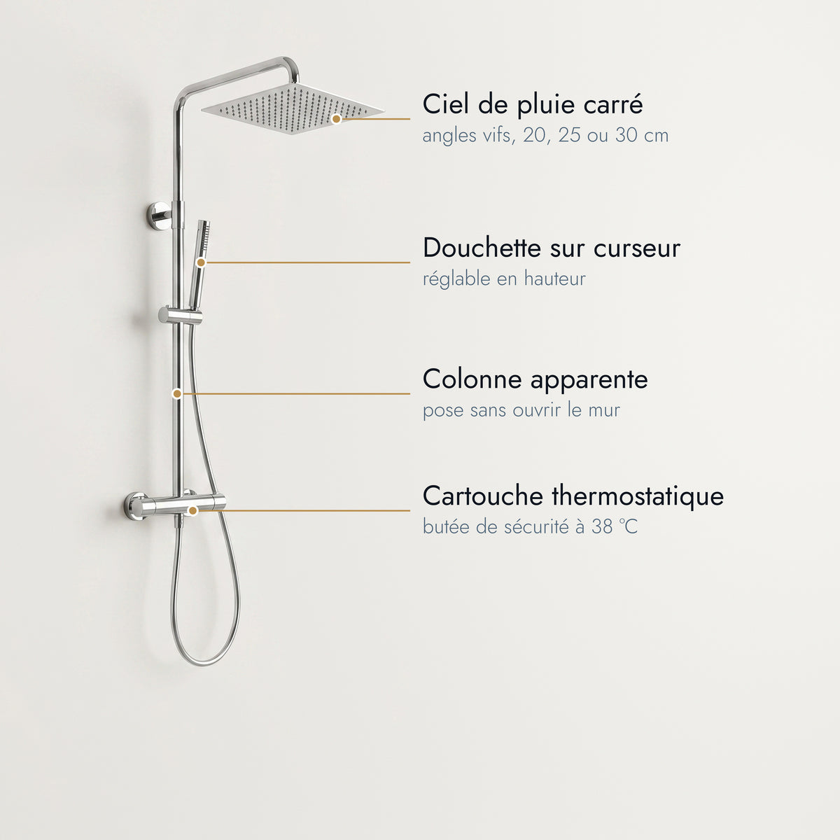 Anthéor | Colonne de douche thermostatique carrée chrome poli