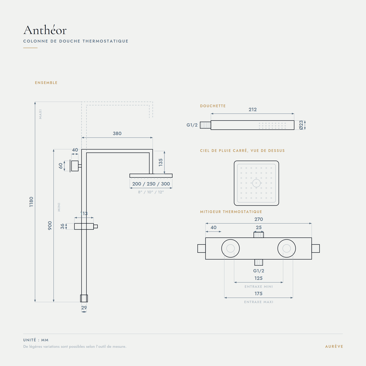 Anthéor | Colonne de douche thermostatique carrée noir mat