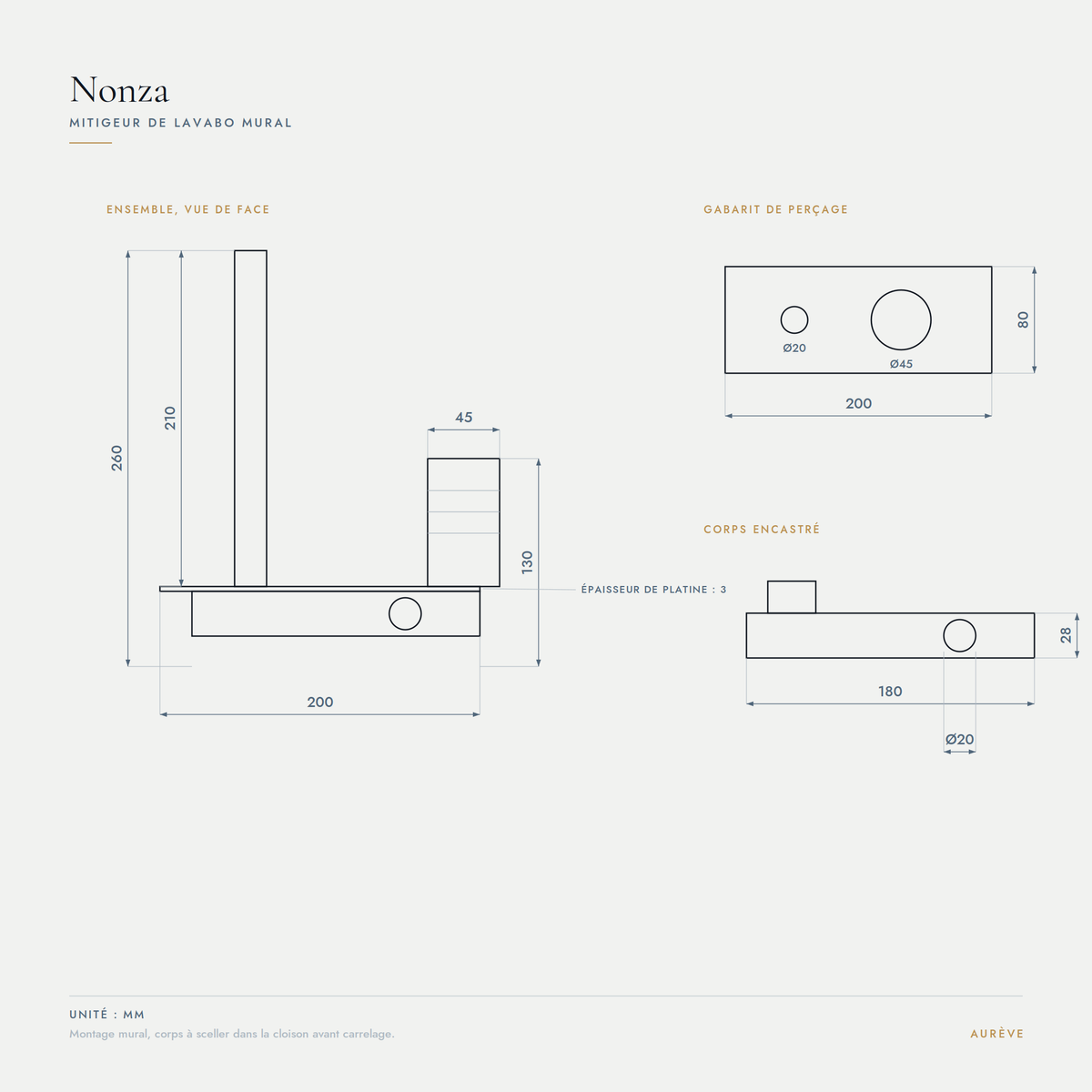 Nonza | Mitigeur lavabo mural chrome poli