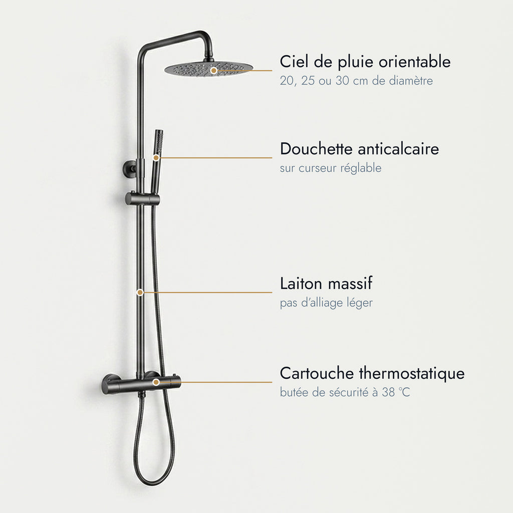 Cassis | Colonne de douche thermostatique gris brossé
