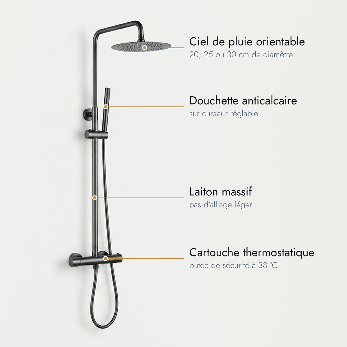 Cassis | Colonne de douche thermostatique gris brossé