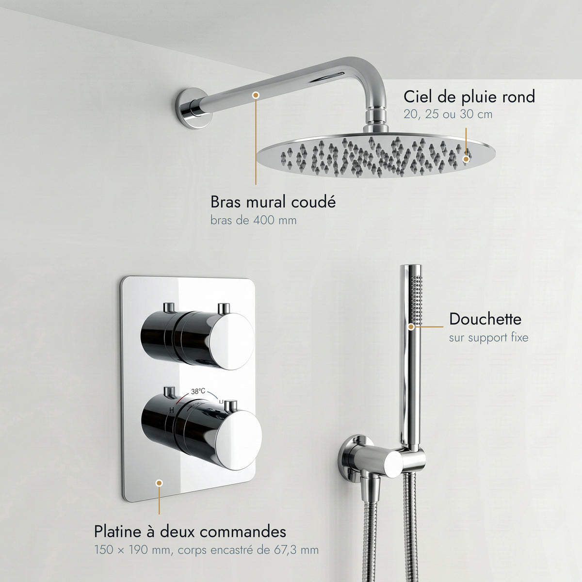 Estérel | Colonne de douche encastrable bras coudé chrome poli