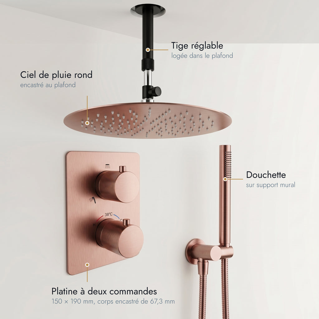 Estérel | Colonne de douche encastrable plafond encastré or rose brossé