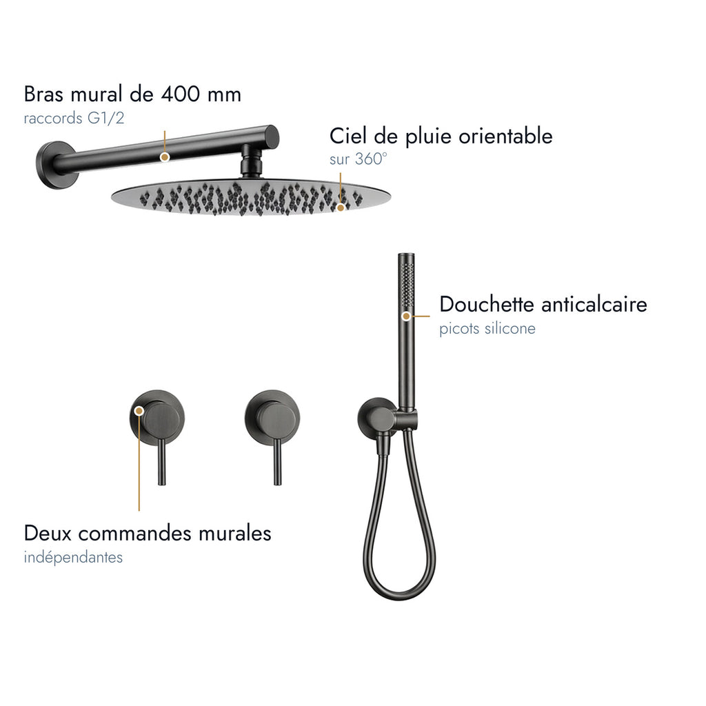 Éze | Colonne de douche encastrable gris brossé